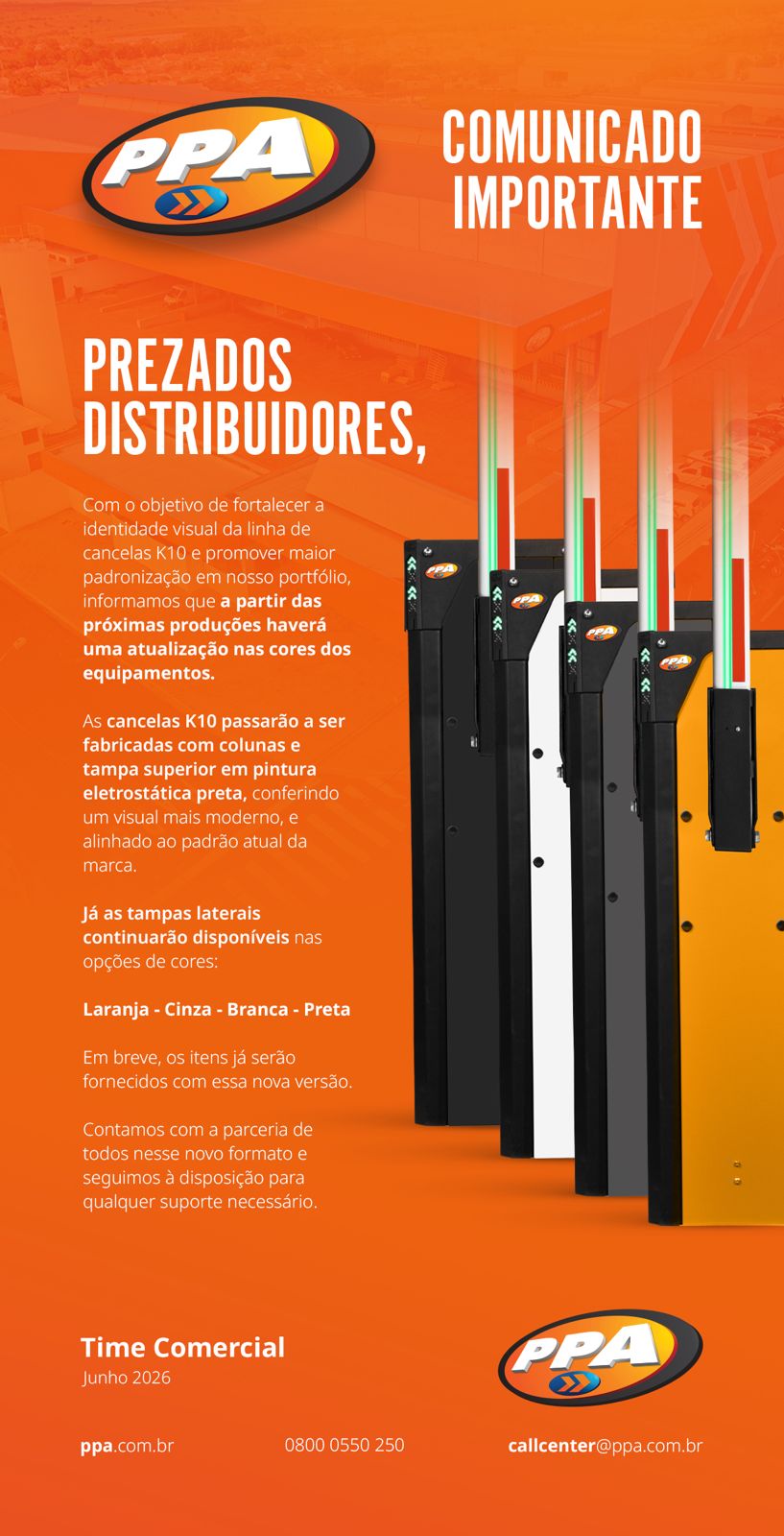 Flyer das Cancelas K10 da PPA — linha de cancelas com padronização visual